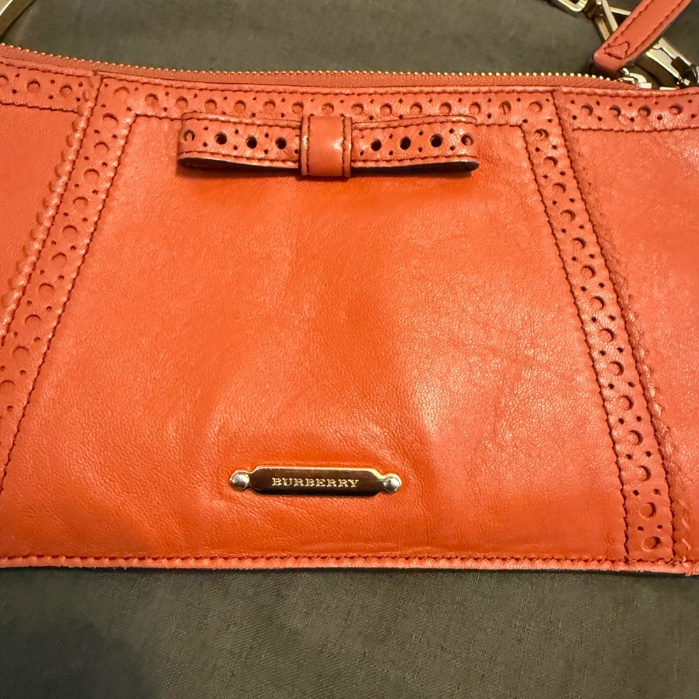 Burberry Coral Leather Bag with Bow Accent